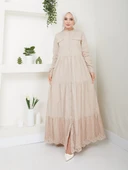 Dantelli Doğal Kumaşlı Boydan Düğmeli Kot Elbise - 3