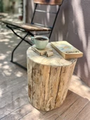 Ahşap Doğal Kütük Yan Sehpa Tabure Komidin Saksılık - 1