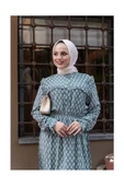 Doğal Kumaşlı - Yeşil Desenli Elbise - 6