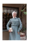 Doğal Kumaşlı - Yeşil Desenli Elbise - 3