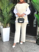 V Yaka Süveter Pantolon Ikili Triko Takım - 2