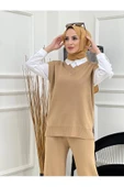 V Yaka Süveter Pantolon Ikili Triko Takım - 11