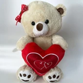 Peluş Ayı 30 Cm Kırmızı Tokalı ve Kalpli thumbnail 1