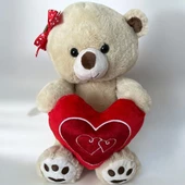 Peluş Ayı 30 Cm Kırmızı Tokalı ve Kalpli - 1