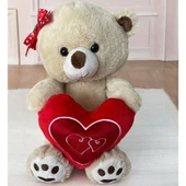 Peluş Ayı 30 Cm Kırmızı Tokalı ve Kalpli thumbnail 3