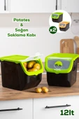 Porsima 1506 Yeşil 2'li Çok Amaçlı Plastik Patates Soğan Sarımsak Oyuncak Erzak Saklama Kutusu 12L thumbnail 1