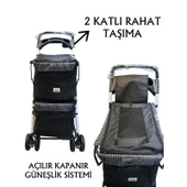 Tommy İki Katlı Evcil Hayvan Arabası 85x51x100cm Siyah Max 10+10 Kg thumbnail 2