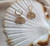 Küpe Kararmaz Çelik 316L Lüks Kadın Küpe Göz Gökkuşağı Küpe thumbnail 4