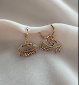 Küpe Kararmaz Çelik 316L Lüks Kadın Küpe Göz Gökkuşağı Küpe thumbnail 1