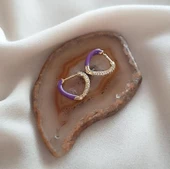 Küpe Kararmaz Çelik 316L Lüks Kadın Küpe Kalp Taşlı Mor Küpe thumbnail 2