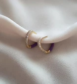 Küpe Kararmaz Çelik 316L Lüks Kadın Küpe Kalp Taşlı Mor Küpe thumbnail 3