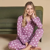 Over Sleep 1415 Kadın Kışlık Uzun Kol Pijama Takım - 1