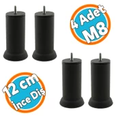 Mobilya Yüksletici Baza Metal Kanepe Koltuk Destek Ayağı M8 Civatalı İnce Diş Siyah Metal Ayak 12 Cm (4 ADET) thumbnail 1