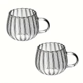 Mithra Life 2 Adet Ateşe Dayanıklı 400 ML Çizgili Cam Kupa Bardak MIT1100 - 3