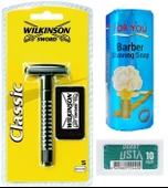 Wilkinson Sword Tıraş Makinesi, 5 Adet Wilkinson Jilet, 10 Adet Derby Usta Jilet, 1 Adet More For You Tıraş Sabunu, Tıraş Seti - 1