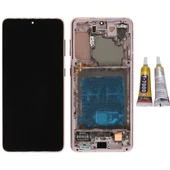 TE Samsung S21 G990 Uyumlu Çıtalı OLED Lcd Ekran Gold + B7000 - 1