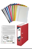 Kırmızı Büro Klasörü Telli Dosya ve Poşet Dosya Seti 1 Adet Büro Klasörü 10 Renk Telli Dosya 100 Adet Poşet Dosya - 1