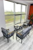 UFUK HOME Miray 211 Masalı Gri Fermuarlı Bahçe Balkon Takımı, Salon, Teras- Berjer Düğmeli Metal Çay Seti - 2
