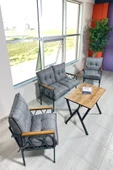 UFUK HOME Miray 211 Masalı Gri Fermuarlı Bahçe Balkon Takımı, Salon, Teras- Berjer Düğmeli Metal Çay Seti - 1