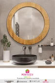 MONTESEV  Safir Antik İşlemeli Ahşap Dekoratif Ayna Yuvarlak Ayna Duvar Aynası Banyo Lavabo Aynası - 56 Cm - 1