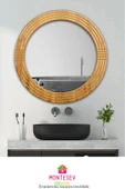 MONTESEV  Safir Antik İşlemeli Ahşap Dekoratif Ayna Yuvarlak Ayna Duvar Aynası Banyo Lavabo Aynası - 56 Cm - 3