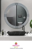 MONTESEV  Safir Elit Dekoratif Ayna Yuvarlak Ayna Işlemeli Ahşap Duvar Aynası Üçlü / 69 - 56 - 43 Cm - 2