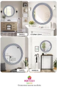 MONTESEV  Zümrüt Gümüş Dekoratif Ayna Yuvarlak Ayna Işlemeli Ahşap Duvar Aynası Ikili / 56 - 43 Cm - 5