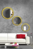 MONTESEV  Safir Elit Dekoratif Ayna Yuvarlak Ayna Işlemeli Ahşap Duvar Aynası Üçlü / 69 - 56 - 43 Cm - 3