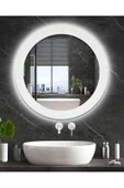 MONTESEV  Led'li Işıklı Safir Beyaz Dekoratif Ayna Yuvarlak Ayna İşlemeli Ahşap Duvar Aynası Tekli - 56 Cm - 1