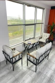UFUK HOME Miray 211 Masalı Krem Fermuarlı Bahçe Balkon Takımı, Salon, Teras- Berjer Düğmeli Metal Çay Seti - 2