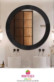 MONTESEV  Safir Siyah Dekoratif Ayna Yuvarlak Ayna Işlemeli Ahşap Duvar Aynası Tekli - 69 Cm thumbnail 1