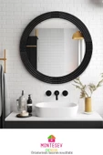 MONTESEV  Safir Siyah Dekoratif Ayna Yuvarlak Ayna Işlemeli Ahşap Duvar Aynası Tekli - 69 Cm thumbnail 3