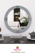MONTESEV  Safir Gümüş Dekoratif Ayna Yuvarlak Ayna Işlemeli Ahşap Duvar Aynası Tekli - 43 Cm - 2