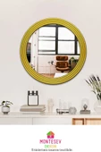 MONTESEV  Zümrüt Gold Dekoratif Ayna Yuvarlak Ayna Işlemeli Ahşap Duvar Aynası Tekli - 43 Cm - 2