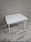 Enkare Beyaz Küçük Mdf Masa, Beyaz Ayaklı, Açılabilir Mutfak Masası, 4 Kişilik Yemek Masası - 4