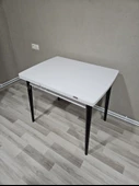 Enkare Beyaz Küçük Mdf Masa, Siyah Ayaklı, Mutfak Masası, 4 Kişilik Açılabilir Yemek Masası - 4