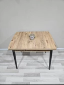 Enkare Çam Desenli Mdf Masa, Siyah Ayak, Açılabilir Mutfak Masası, 4 Kişilik Yemek Masası - 2