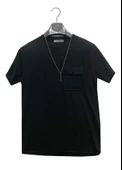 Baros Sıfır Yaka Slim Fit Kolyeli Kısa Kol Erkek Tişört-6821 - 1