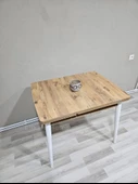 Enkare Çam Desenli Küçük Mdf Masa, Beyaz Ayaklı, Açılabilir Mutfak Masası, 4 Kişilik Yemek Masası - 5