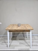 Enkare Çam Desenli Küçük Mdf Masa, Beyaz Ayaklı, Açılabilir Mutfak Masası, 4 Kişilik Yemek Masası - 1