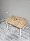 Enkare Çam Desenli Küçük Mdf Masa, Beyaz Ayaklı, Açılabilir Mutfak Masası, 4 Kişilik Yemek Masası - 4