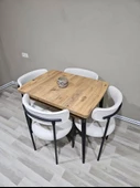 Enkare Çam Desenli Küçük Mdf Masa, Elisa Sandalye, 4 Kişilik Mutfak Masası, Açılabilir Yemek Masası - 3