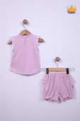 Babyhola %100 Pamuk Kız Bebek Papatya Nakışlı Kolları Güpürlü Şortlu Takım 3662 - 7