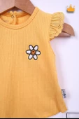 Babyhola %100 Pamuk Kız Bebek Papatya Nakışlı Kolları Güpürlü Şortlu Takım 3662 - 10
