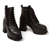 Feles Yüksek Kalın Taban 9 cm Bağcıklı Kadın Bot thumbnail 7