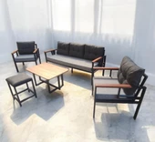 Pimango Pi Elize Bahçe Ve Balkon Mobilyası Gri Antrasit 3+1+1 Sehpalı ve Puflu - 1