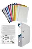 Beyaz Büro Klasörü Telli Dosya ve Poşet Dosya Seti 1 Adet Büro Klasörü 10 Renk Telli Dosya 100 Adet Poşet Dosya - 1