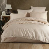 Clasy Jakarlı Saten Çift Kişilik Nevresim Takımı Mandarin Bej thumbnail 1