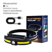Solar Şarjlı Su Geçirmez Kafa Feneri - USB Şarjlı, 14500 Pil, Çift Işık Kaynağı or-921 - 7