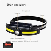 Solar Şarjlı Su Geçirmez Kafa Feneri - USB Şarjlı, 14500 Pil, Çift Işık Kaynağı or-921 - 5